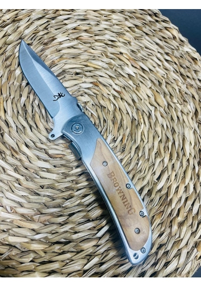 Browning Marka Ahşap&metal Kasa Kamp Çakı //23cm-322141 Açık Kahverengi