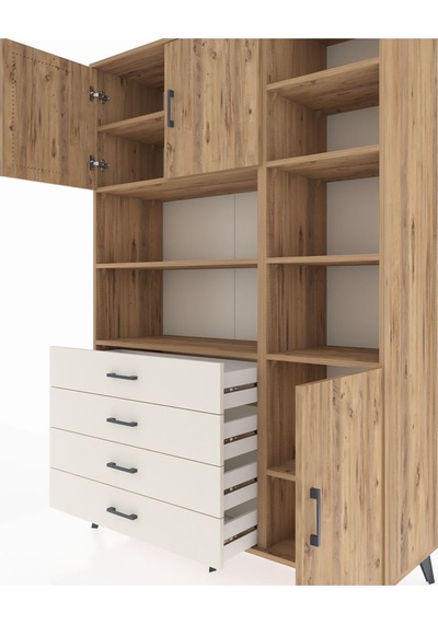 Hyperion Dolap 9 Raflı 4 Çekmeceli 3 Kapaklı 132x44x195 Çam-ç... Çam