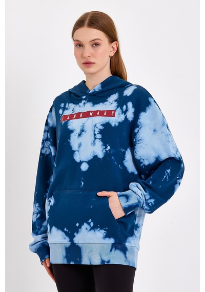 JAHR MARC Batik Yıkamalı Mavi Oversize Sweatshirt - S