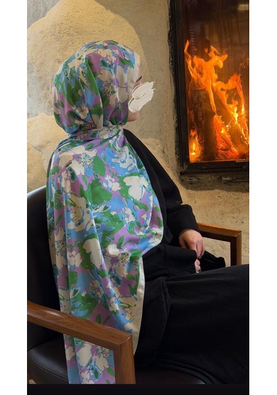 Qalortex Scarf Pamuklu Garden Desen Şal-bebe Mavi