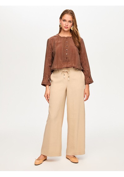 Faik Sönmez Wide Leg Fit Modallı Beli Lastikli Pantolon S26pnt029 Us26pnt02934 Bej