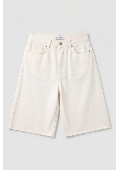 Itsbasic Kadın Kırık Beyaz 7s6-101 Mom Midi %100 Koton Denim Şort