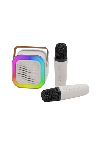 Polosmart Fs89 Kablosuz Rgb Led Aydınlatmalı Bluetooth 5.4 2 Mikrofonlu Karaoke Set Beyaz