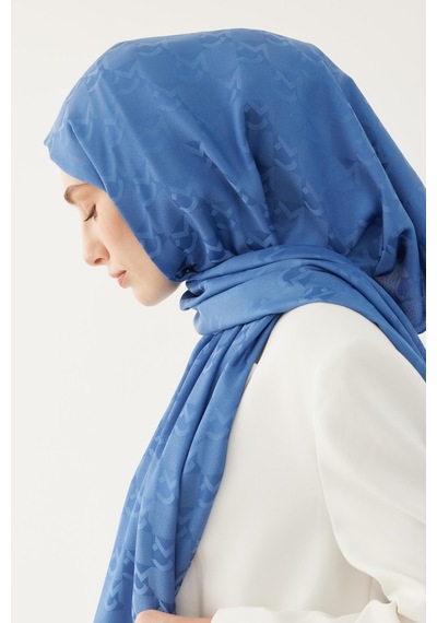 Mirsoy Scarf Mc Desen Parlak Jakar Şal - Mavi Mavi