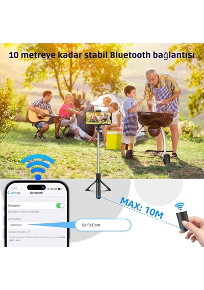 Ayrex Selfie Çubuğu Tripod 3'ü 1 Arada Bluetooth Uzaktan Kumandalı Telefon Tutucu, 360 Döner Başlık, Apple İOS &
