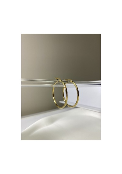Çelik 3 Cm Klipsli Halka Küpe Gold