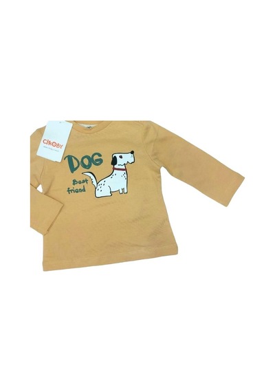 Çikoby Erkek Bebek Pamuklu Köpek Baskılı Yandan Çıtçıtlı Tshirt-13515-hardal Hardal