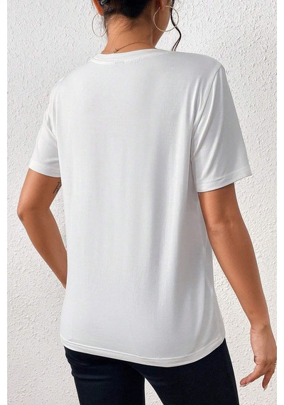 Unisex Make Up Siluet Baskılı Tasarım Tshirt Beyaz