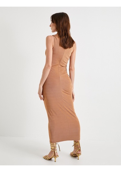 Koton Midi Elbise Drape Yaka Kolsuz Standart Kesim Tarcın 4sak80030uk