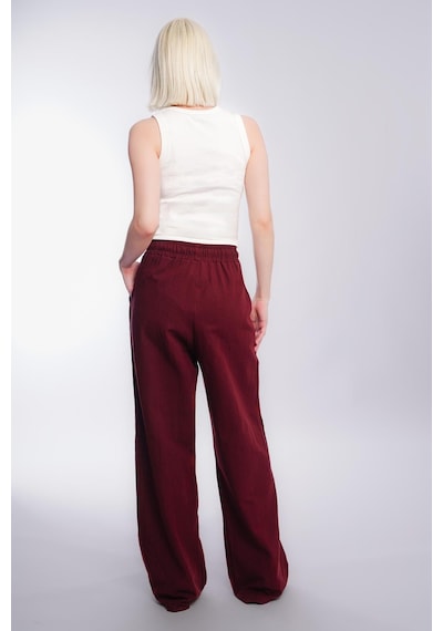 Madmext Bordo Beli Büzgülü Bol Paça Kadın Pantolon Mg2011 Bordo