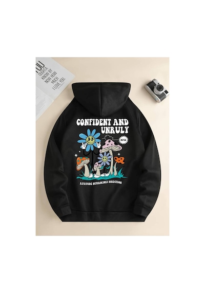 Medinenur Baskılı Kapüşonlu Sweatshirt Siyah