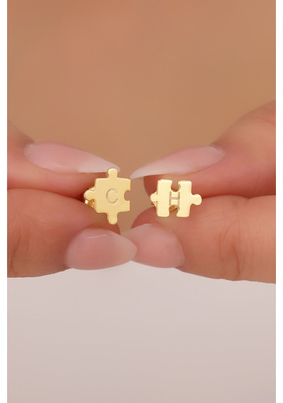 Vaoov 925 Ayar Gümüş Harfli Puzzle Küpe Altın