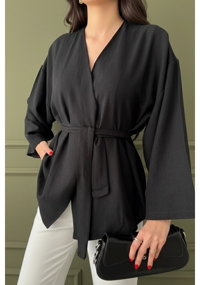Kadın Kuşaklı Kimono 1177 Siyah