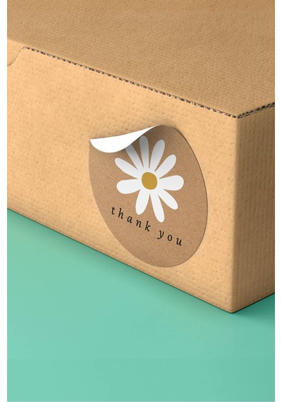 Kraft Papatyalı Thank You Kargo Paketleme Sticker 3x3cm St2108 Çok Renkli
