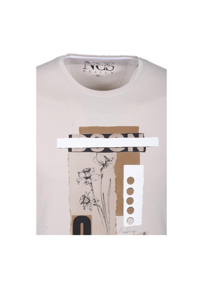Erkek Tişört Bisiklet Yaka Bej Slim Fit Baskılı T-shirt Ncs Jeans 1228-bej Bej