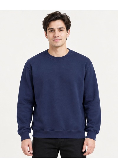 Basic Bisiklet Yaka Relaxed Regular Erkek Sweatshirt - 7773 Lacivert