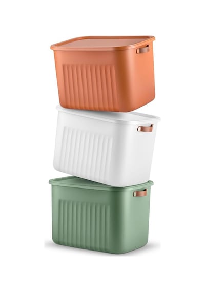 2 Adet Modern Kapaklı Büyük Boy Saklama Kutu Seti -20 Litre Beyaz- Taşınabilir Kulplu, Dolap İçi Düzenleyici Diğer