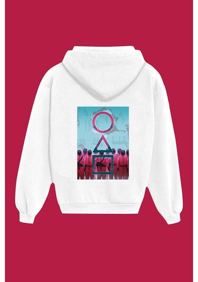 Startmore Unisex Beyaz Squid Game Sırt Baskılı Sweatshirt Beyaz