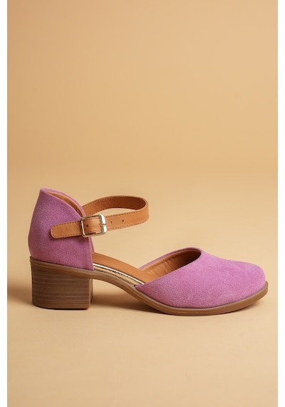Analin Shoes Kadın Hakiki Deri Burnu Kapalı Bilekten Bağlı Sandalet Pembe Süet