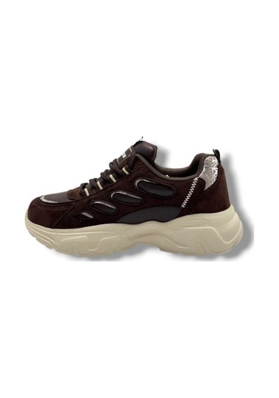 Queen Step 1001-26 Süet Cilt Simli Anatomik Kadın Sneaker Kahverengi