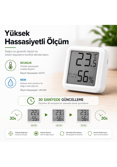 Dijital Sıcaklık Ve Nem Ölçer Lcd Ekranlı Mini Termometre Higrometre Ortam Isı Ve Nem Ölçer Duvar Ve Masaüstü Kullanım