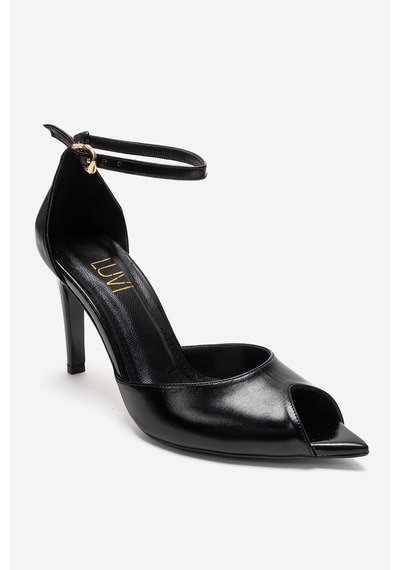 Luvishoes Dona Siyah Cilt Kadın İnce Topuklu Ayakkabı