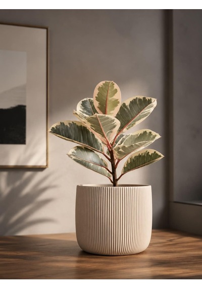 Modern Çizgili Saksı, Beyaz, 12x15 Cm, Masaüstü İç Mekan Dekoratif Çiçek Saksısı / Pla 3d Baskı
