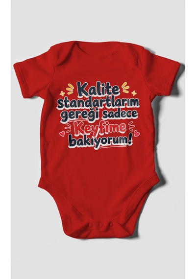 Morivokids Kalite Standartlarım Mesajlı Kısa Kollu Bebek Body %100 Pamuk Kırmızı