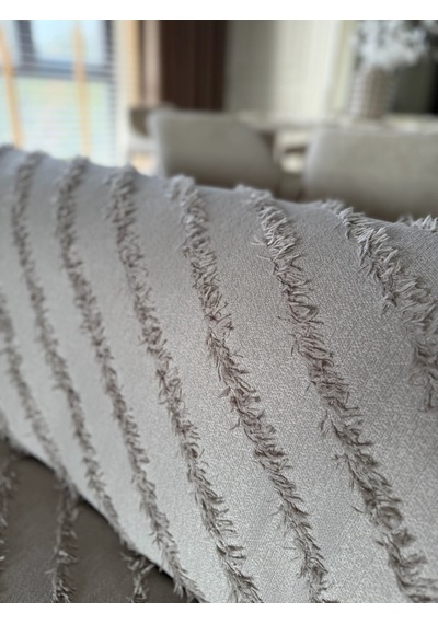Sakallı Şönil Kumaş Çizgili Koltuk Örtüsü 170x200 Cm Taş
