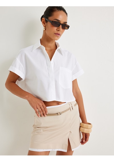 Koton Crop Gömlek Kısa Kollu Cep Detaylı Beyaz 4sak60177ew