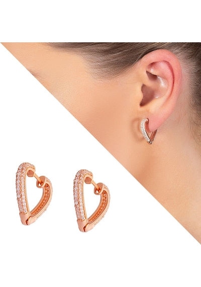 Gümüşhediyeal Starlight Diamond Zirkon Taşlı Kalp Tasarım Rose Renk 925 Ayar Gü