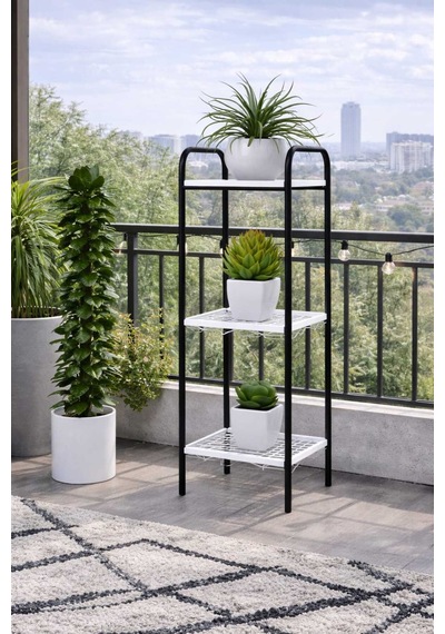 Metal Çiçeklik Ve Saksı Standı 13 Raflı Bitki Rafı, Bahçe Ve Balkon İçin Modern Saksılık Dolap Beyaz