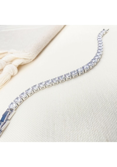 Su Yolu Bileklik Kare Kesim Pırlanta Modeli 5 Mm Zirkon Taş Silver Gümüş