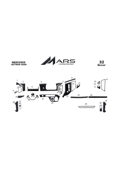 Mercedes Actros Torpido Kaplama 2021- 32 Parça Siyah Karbon