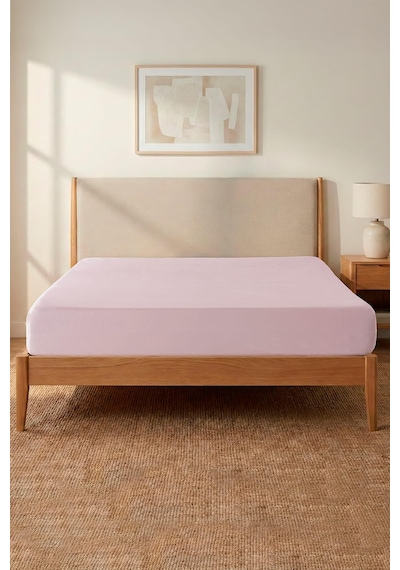 Valeron %100 Pamuk Saten Çift Kişilik Lastikli Çarşaf 180x200 Cm Pudra