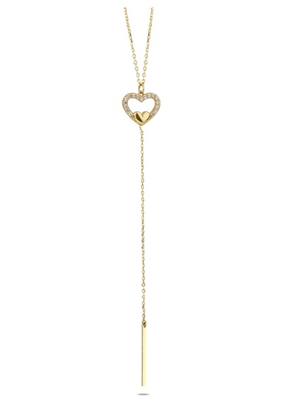 Kuyumcudukkani Zincirli"çubuk Sallantılı Kalp Figürlü"kolye-37185-g-w Gold