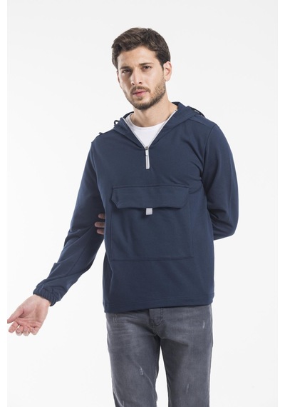Erkek Kapşonlu Yarım Fermuarlı Sweatshirt Spr 20k52 001