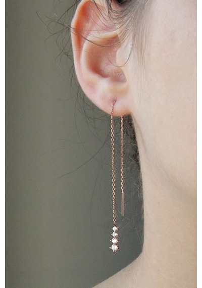 925 Ayar Gümüş Rose Işıltılı Zincir Küpe - 12036001 Rose Gold