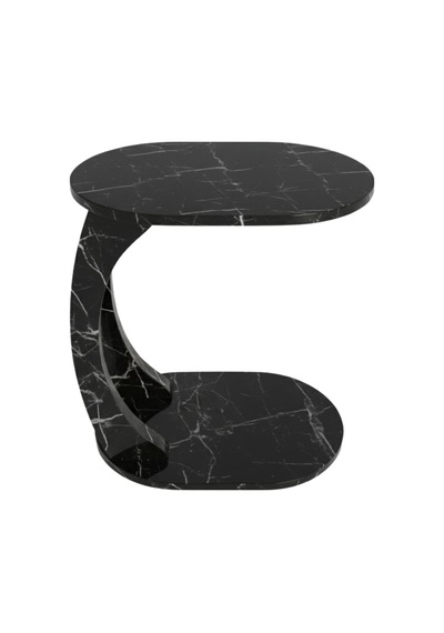 Oval Siyah Mermer C Sehpa Modern,tekerlekli Yan Sehpa Salon, Ofis, Yatak Odası Siyah