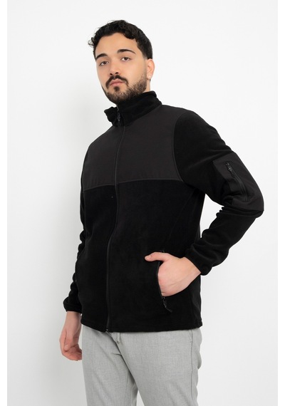 Dasüniforma Softshell Detay Polar Su İtici Standart Fit Ceket Rüzgar Geçirmez Tam Fermuar Kışlık Unisex Mont Siyah