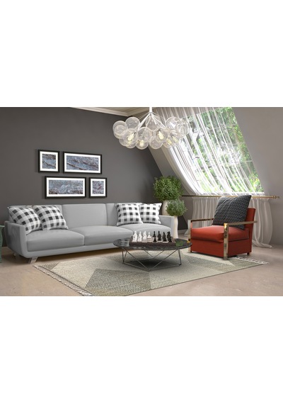 Loft Lf08 Geometrik Desenli Gri Modern Salon Halısı Hav Toz Vermez