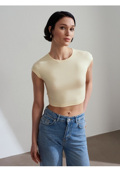 Dilvin 30528 Modal Pamuklu T-shirt-açık Sarı Açık Sarı