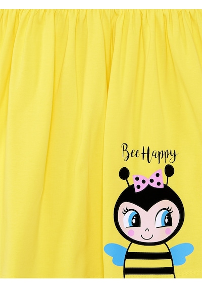 Denokids Bee Happy Sarı Kız Çocuk Elbise Sarı