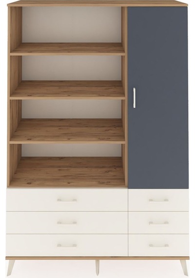 Hyperion Dolap 8 Raflı 6 Çekmeceli Tek Kapaklı 132x44x195 Çam-antrasit/aytaşı Antrasıt/aytası