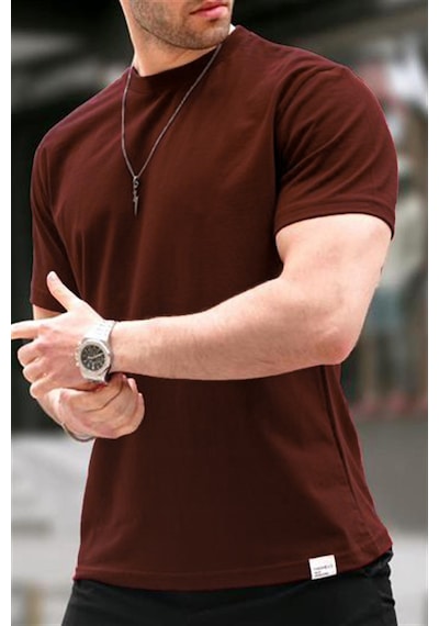 Madmext Acı Kahverengi Regular Fit Basic Erkek Tişört 6131 Acı Kahverengi
