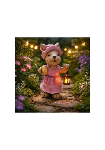Led Fenerli Sevimli Tavşan Biblo Seti Bahçe & Balkon Işıklı Polyester Tavşan Figür 2 Li Set
