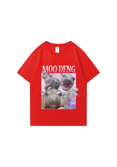 Flood Of Style Moo Deng Kabarık Domuz Tayland'da Bebek Komik Meme T-shirt Erkek Kadın Kawaii Streetwear T-sh Kırmızı