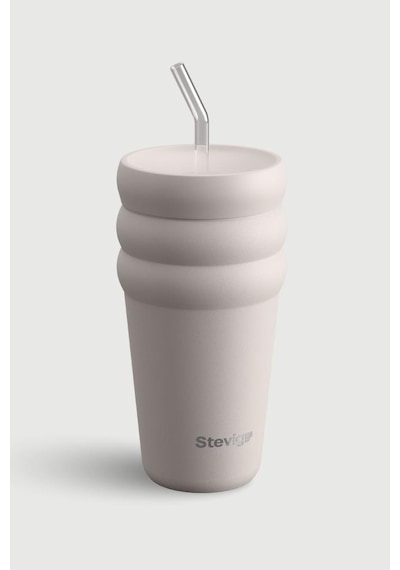 Stevig 3 Bubble Two-cap Straw Tumbler Çelik Termos 600 Ml Crushed Rock St-244 Bej