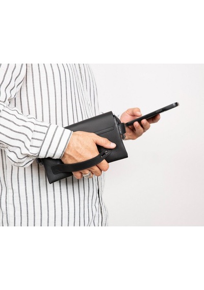 Toyigoo Prestige Hakiki Deri, El Yapımı, Telefon Bölmeli, Erkek El Çantası, Kömür Siyah Çok Renkli