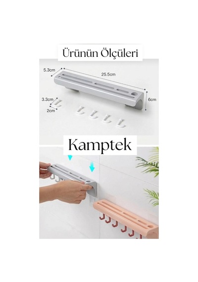 Kendinden Yapışkanlı Duvara Monte Bıçaklık Ve Mutfak Düzenleyici Organizer - Bıçak Yuvalı, 5 Kancalı Askı Aparatı Renkli